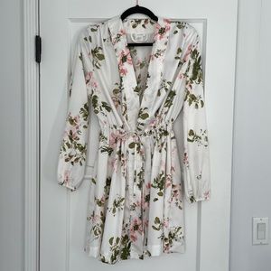 Silk floral pajama set (robe and pants)